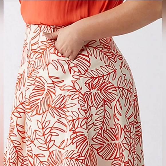 Lane Bryant Linen Cotton Women's‎  orange beige Floral  Skirt Size 24 Plus - Picture 3 of 14